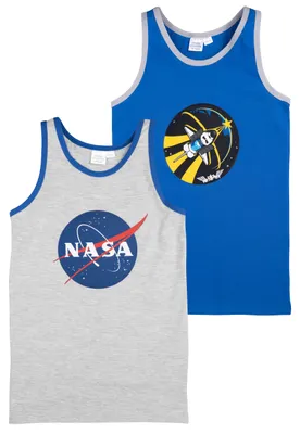 Produktbild von NASA Unterhemd für Jungen Kinder Tank Top Hemdchen Unterwäsche Blau/Grau (2er Pack) 122-128