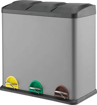Produktbild von Famanu Abfalleimer 45 Liter - Grau, 3 x 15 Liter, mit Pedalmechanismus