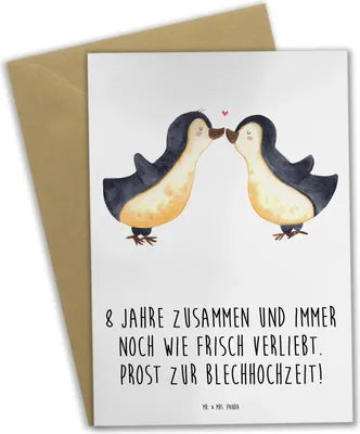 Produktbild von Mr. & Mrs. Panda Glückwunschkarte 8. Hochzeitstag Blechhochzeit - Weiß - Geschenk, einladungskarten, Ehe, Hochtzeit, Hochzeit, babykarte, Heiraten, weihnachtskarten