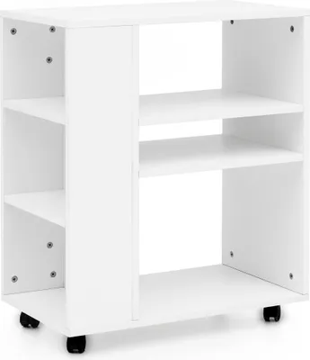 Produktbild von Regal WL5.694 Weiß 60 x 75 x 35  cm Regalwagen mit Rollen Holz | Schmales Küchen-Regal | Telefontisch Rollwagen Modern | Bücher-Regal schmal Standcontainer hoch