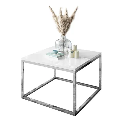 Produktbild von Couchtisch Yoshi 2in1 Hochglanz mit Chromuntergestell, Chrom / Weiß hochglanz