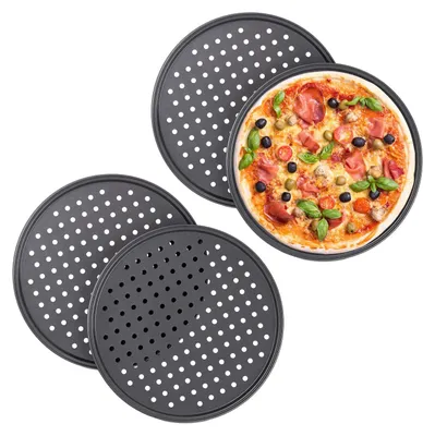 Productafbeelding van Pizzaplaat bakplaat rond - Set van 4 - Carbonstaal - Antraciet - Ø 32 cm - Voor de oven