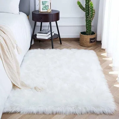 Obrázek produktu pro Umělá tráva, koberec 60x90 cm, plyšový koberec z umělé kožešiny, huňatý, s dlouhým vlasem, dekorativní potah na sedací vak, pohovku nebo židli, barva bílá
