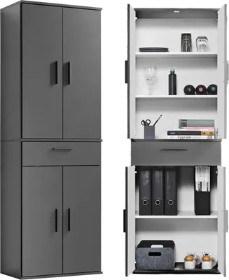 Produktbild von mokebo® Mehrzweckschrank 60cm Breite mit Schubladen 'Der Praktische', großer Büroschrank o. Aktenschrank, auch als Schuhschrank oder Apothekerschrank in 60x180x34 cm (B/H/T) in Anthrazit-Schwarz