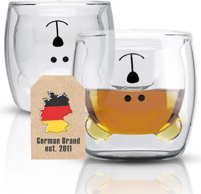 Obrázek produktu pro Intirilife Sada termo sklenic s dvojitou stěnou 230 ml v medvědím designu - termo sklenice foukané do úst Sklenice na čaj Latte Macchiato Sklenice na espresso Sklenice na kávu bez ouška