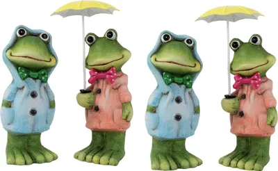 Produktbild von 4 Stück Frosch Figuren im Regelmantel mit Schirm 11-13 cm Dekofiguren