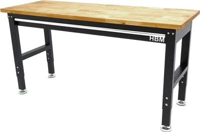 Produktbild von HBM höhenverstellbare Werkbank mit Massivholz-Arbeitsplatte und Schublade 152 cm
