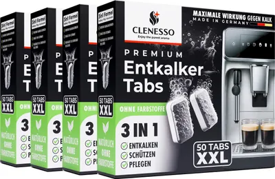 Produktbild von CLENESSO (200 Stück) Entkalkungstabletten für Kaffeevollautomaten – Entkalkertabs kompatibel mit Jura, Siemens, Miele uvm.