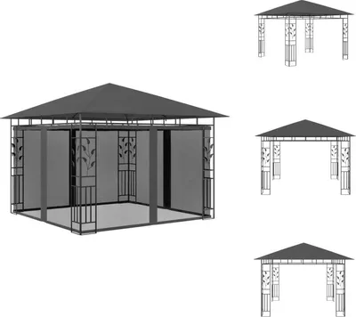 Image de vidaXL Pavillon avec moustiquaire 3x3x2,73 m Anthracite 180 g/m² - Pavillons & Tentes de réception