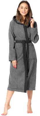Produktbild von Ladeheid Damen Frottee Bademantel aus 100% Baumwolle LA40-191 (Dunkelgrau-12/Schwarz-30, XL)