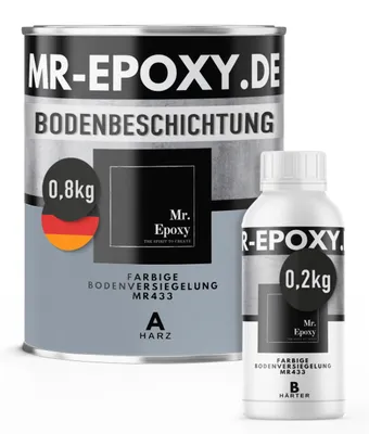 Produktbild von Mr. Epoxy Epoxidharz Bodenbeschichtung (1 kg, RAL 7001 Silbergrau) - 2K Betonfarbe für Garagen, Keller & Werkstatt Boden - Flüssigkunststoff Epoxid Grundierung und Bodenversiegelung