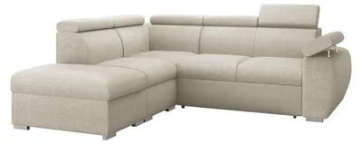 Produktbild von MIRJAN24 Ecksofa Boston 2RR1P, Eckcouch mit zwei Bettkästen und Schlaffunktion, Verchromte Metallfüße, Einstellbare Kopfstützen (Farbe: Flow 03, Seite: Links PUFAP+R+1P(65)+2R)