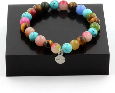 Immagine prodotto di Bracciale perle occhio di tigre + tormalina multicolore + tormalina anguria + turchese 8 mm