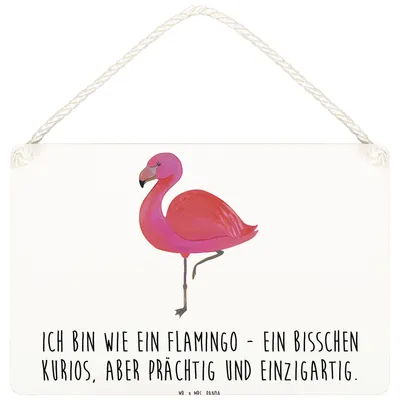 Produktbild von Mr. & Mrs. Panda Schild Flamingo Classic DIN A5 - Weiß - Geschenk, wandtafel, Rosa, Wandschild, Holzschild, Türschild, glücklich, Prächtig, Spruch, Tochter, Stolz