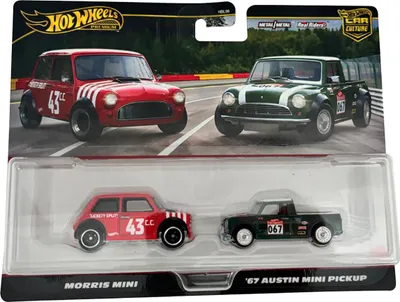 Produktbild von Hot Wheels Premium, Morris Mini und ´67 Austin Mini Pickup, Car Culture, Metallfahrzeug 2er-Pack, Mattel HBL96