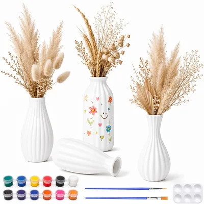 4er-Set kleine weiße Keramikvasen, 13 cm, matt, zum Bemalen