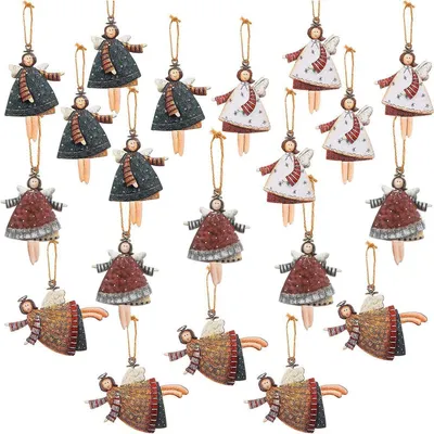 Produktbild von Weihnachtsanhänger Engel Holz 40 Stück Adventskalender Baumschmuck 6 cm