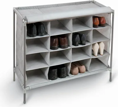 Produktbild von DomoPak Living Schuhregal mit 16 Fächern, 81 x 35 x 66 cm, Schuhschrank aus Stoff mit Überzug, Grau, 905095