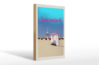 Produktbild von Holzschild Reise 20x30cm Travemünde Strand Strankörbe DLRG