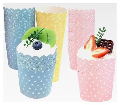 Produktbild von 150 Stück Muffinförmchen aus Papier, Polka Dots Cupcake Förmchen, Muffins Papierförmchen für Backtage, Geburtstagsfeiern, Hochzeiten, Partys und Halloween in Rosa, Blau und Gelb