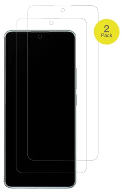 Two screen protectors are shown layered on top of each other, with a smartphone outline visible underneath.