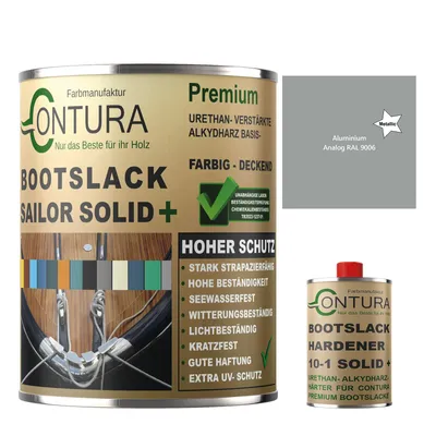 Produktbild von Contura 1.10 Liter 2K Bootslack GLÄNZEND RAL Farbe Yachtlack Holzlack GFK Metall Boot Schiffslack - Aluminium RAL 9006 - (1 Liter + 100ml. HÄRTER)