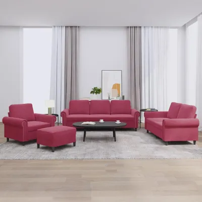 Produktbild von vidaXL 4-tlg. Sofagarnitur mit Kissen Weinrot Samt