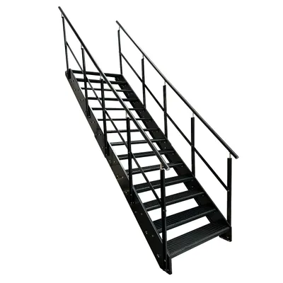 Zdjęcie produktu dla Stalowa krata schodowa 14 stopni poręcz po obu stronach - Ocynkowana i malowana proszkowo na kolor antracytowy - (szer. x wys. x gł.) 80 x 266 x 272 cm