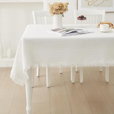 Zdjęcie produktu dla Ścierełka na stół, zmywalna, prostokątna, 130x130 cm, poliester, tkanina żakardowa, ozdobna, odporna na zabrudzenia, łatwa w pielęgnacji, biała