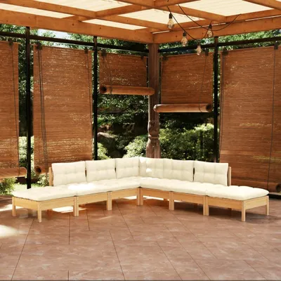 Produktbild von 2024 Moderne Gartenmöbelgarnituren 7-tlg. Garten-Lounge-Set mit Creme Kissen Kiefernholz 676405
