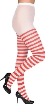 Produktbild von O41041 rot-weiß Damen Streifen Strumpfhose Clownkostüm