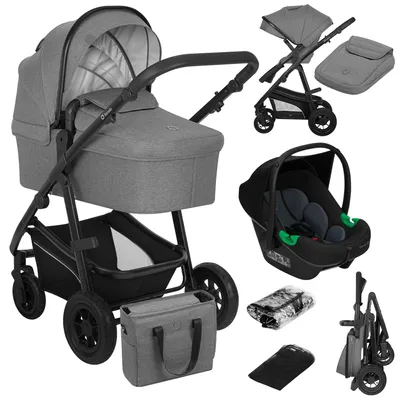 Produktbild von Lionelo Bianka 3in1 Kinderwagen, Autotransporter, Autositz, klappbar, Travel System Rückenlehne verstellbar 360o Räder Polsterung, Verdeck XXL-Grau