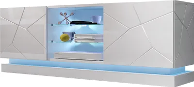 Produktbild von MIRJAN24 TV-Lowboard Qiu 160, Stilvoll TV-Schrank, Design, MDF-Platte (Weiß / Weiß Hochglanz, mit LED-Beleuchtung)