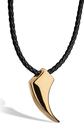 Produktbild von SERASAR | Lederhalskette für Herren [Wolf] mit goldenem Edelstahl Anhänger | Farbe: Gold | Länge: 50cm