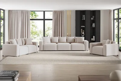 Produktbild von Sofaset Designersofas MEGAN 3-2-1 in Stoff Salvador Hellbeige