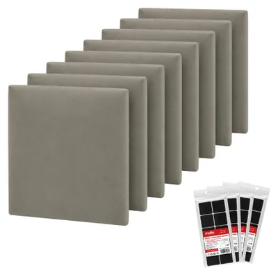 Immagine prodotto di Set di pannelli imbottiti STEGU, 8 pezzi, forma quadrata, 30x30 cm, inclusi strisce di velcro, rivestimento in velluto, decorazione da parete, colore grigio