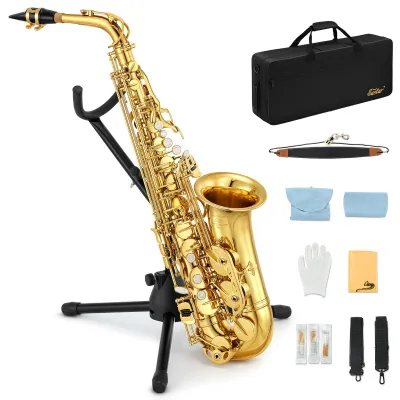 Altsaxophon Es gold lackiert, komplettes Set für Anfänger