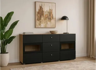 Zdjęcie produktu dla Komoda Loft do salonu- Dąb artisan/Czarny mat