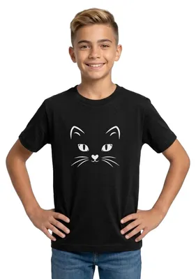 Produktbild von Spreadshirt Katze Gesicht Fasching Kostüm Idee Teenager T-Shirt, 134/146 (9-11 Jahre), Schwarz
