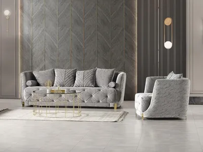 Immagine prodotto di Set soggiorno 2 pezzi grigio Divano 3 posti Poltrona Design moderno Divano