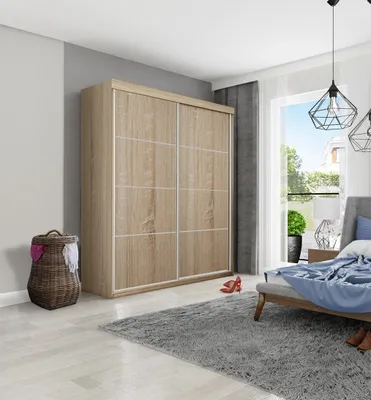 Image de KIER FURNITURE Armoire coulissante, armoire en chêne Sonoma, 200 x 200 x 62 cm