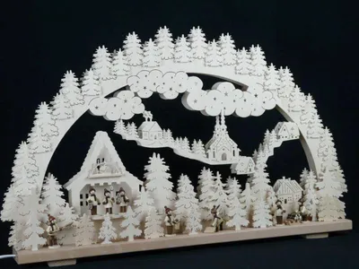 Produktbild von Schwibbogen mit Winterkinder vorm Haus und Beleuchtung BxHxT 70x45x7cm NEU
