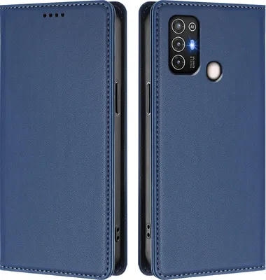 Image de Etui en cuir pour ZTE Blade A52, étui magnétique en cuirPolyuréthaneavec support Bleu foncé