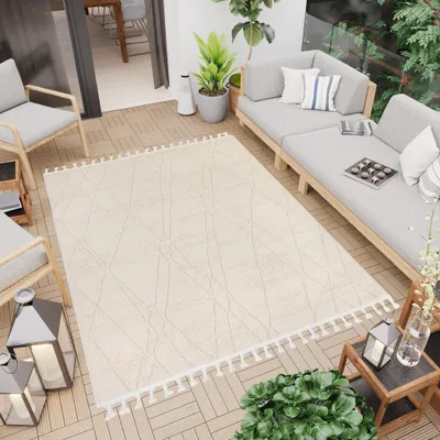 Image de Teppich Indoor Outdoor Cream Beige French Ethno Rhomben 120 x 170 cm