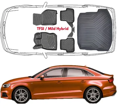 Produktbild von 3D Fußmatten & Kofferraumwanne Auto Set Kompatibel mit Audi A3 8Y Sedan TFSI Mild Hybrid ab 2020