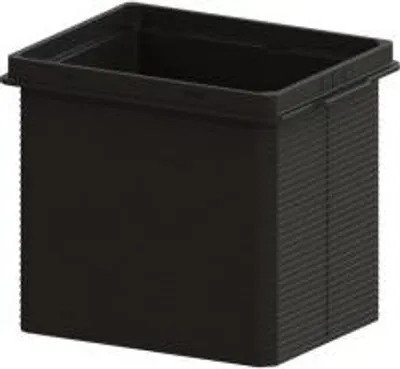 A black rectangular container with a ribbed texture on the sides.