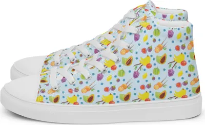 Produktbild von Mr. & Mrs. Panda Sneaker Damen Obst Korb Größe 44 1/2 - Blau - Geschenk, Turnschuhe, Stoffsneaker, Frucht Muster, Stoffschuhe, Früchte, Obstkorb, Retro, Damenschuhe