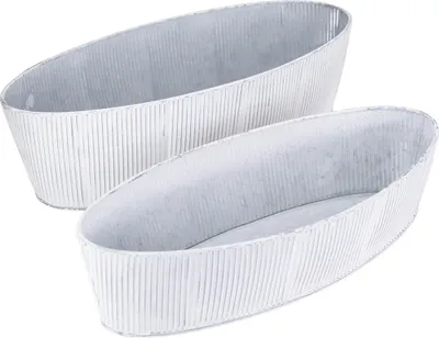 Produktbild von Ovale Deko-Schalen Metall Weiß Silber Set 2 Stück 32,5/37cm
