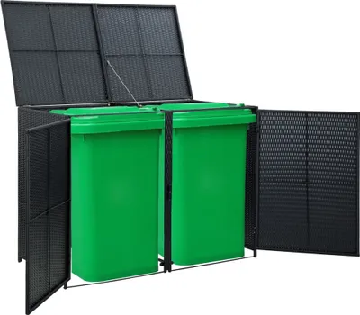 Zdjęcie produktu dla vidaXL Pojemnik na odpady na 2 tony polirattanu czarny 148x80x111 cm