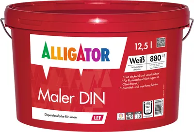 Produktbild von Alligator Maler Din LEF Stumpfmatte Dispersions-Innenfarbe, weiß, 12,5l